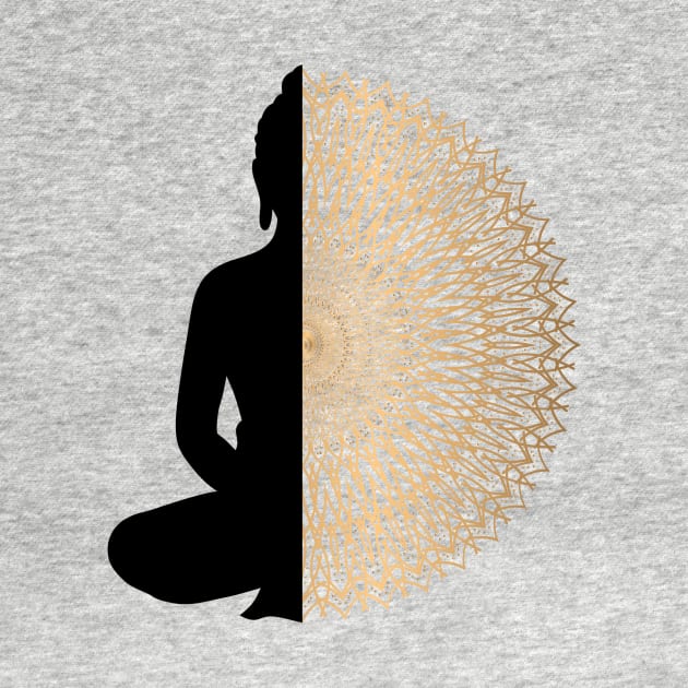 Buddha Meditation Mandala Black Gold by TammyWinandArt